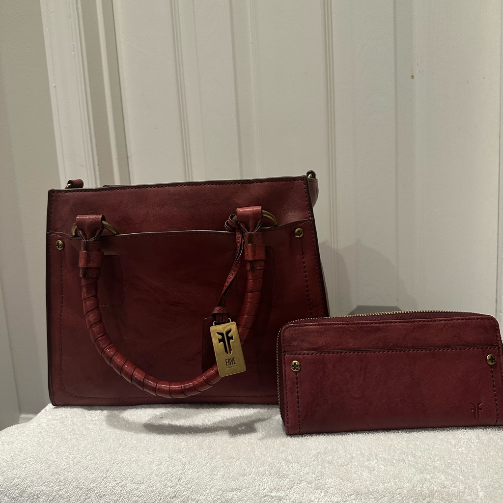 Frye Burnt Apple Leather Satchel With Matching Wallet